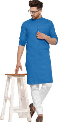 Anuj Fashion Men Striped A-line Kurta(Blue)