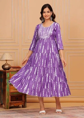 TakTke Women Printed Anarkali Kurta(Purple)