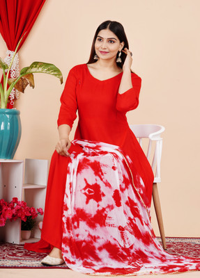 VMS Fashion Women Printed Anarkali Kurta(Red)
