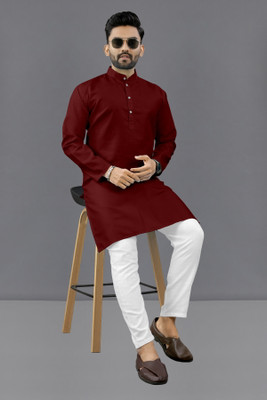 Shree Dutt Creation Men Solid Straight Kurta(Maroon)