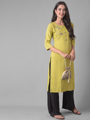 Dollar Missy Women Self Design Straight Kurta(Light Green)