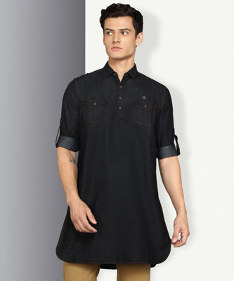 KUONS AVENUE Men Solid Pathani Kurta(Black)