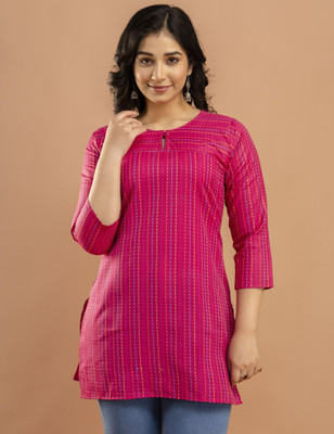 SarojAttire Women Striped A-line Kurta(Pink)