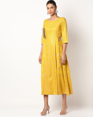 Avaasa Women Printed Straight Kurta(Yellow)