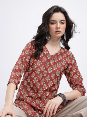 Anouk Rustic Women Printed Straight Kurta(Red)