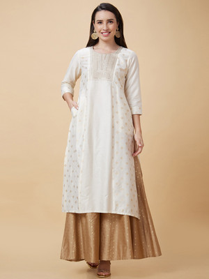 Globus Women Printed Straight Kurta(White)