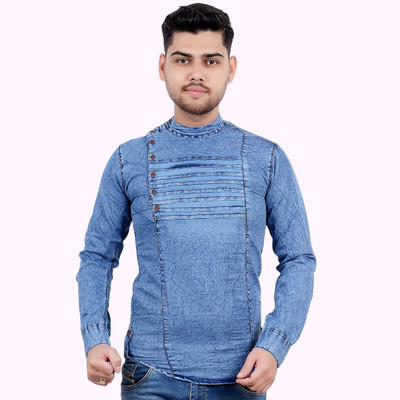 M'COT F-999 Men Washed Straight Kurta(Blue)