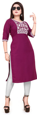 Jayshree Fab Women Embroidered Straight Kurta(Purple)