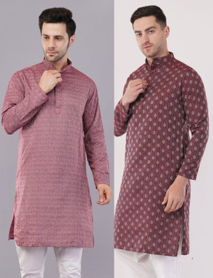 Zargnut Attire Men Printed Straight Kurta(Maroon)