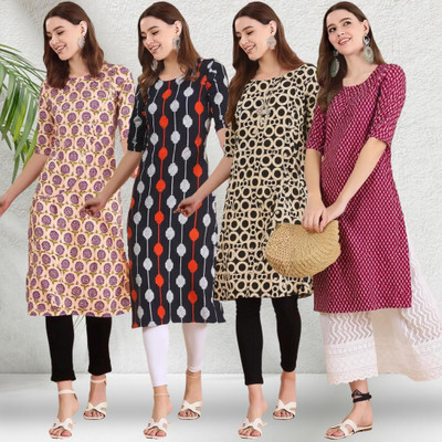 1 Stop Fashion Women Printed Straight Kurta(Multicolor)