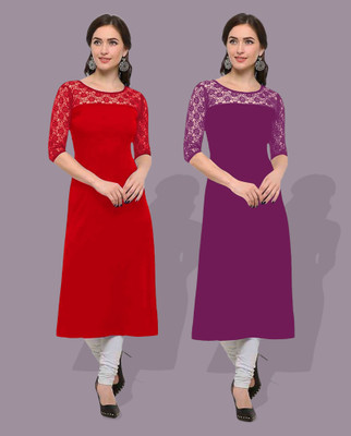 Maheshvi Women Solid Straight Kurta(Purple)