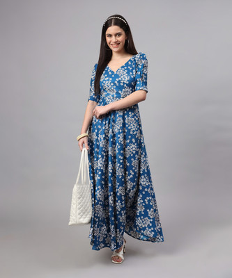 Dhakre fashion Women Floral Print Anarkali Kurta(Light Blue)