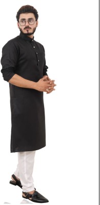 kanha creation Men Solid Straight Kurta(Black)