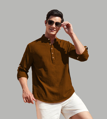 Apektra Men Solid Straight Kurta(Brown)