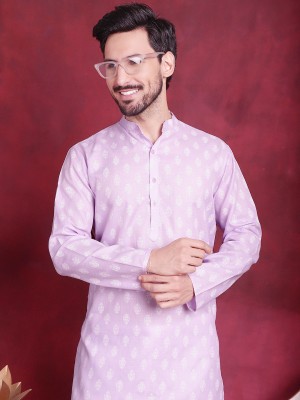 Jompers Men Printed Straight Kurta(Purple)