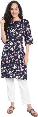 DRAAZ IMPEX Women Floral Print Straight Kurta(Blue)