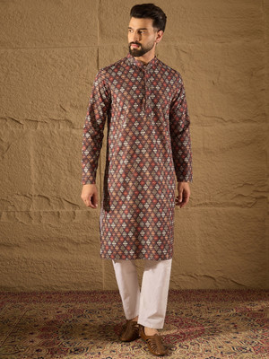Ethnic Bay Men Printed Straight Kurta(Multicolor)