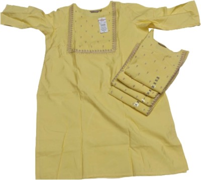 manish Girls Solid A-line Kurta(Yellow)