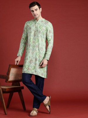 ANOUK Men Embroidered Straight Kurta(Green)