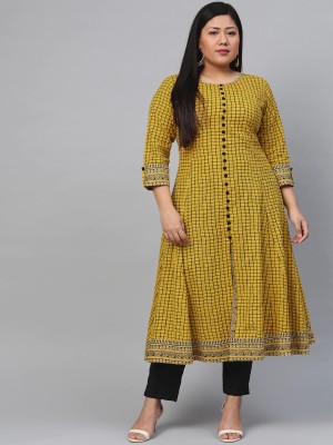 AKIKO Women Printed A-line Kurta(Yellow)