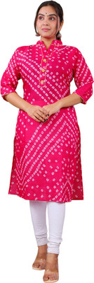 Parth f Women Bandhani A-line Kurta(Pink)