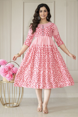 TRIKUTHA FASHION Women Printed Anarkali Kurta(Pink)