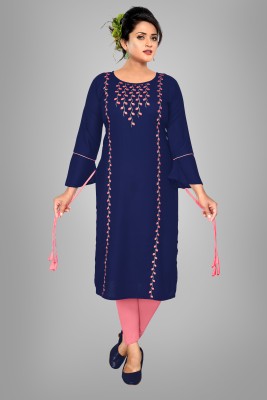 Haya Women Embroidered Straight Kurta(Blue)