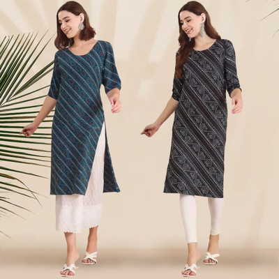 EthnicBasket Women Printed Straight Kurta(Multicolor)