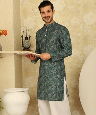ANOUK Men Printed Straight Kurta(Green)