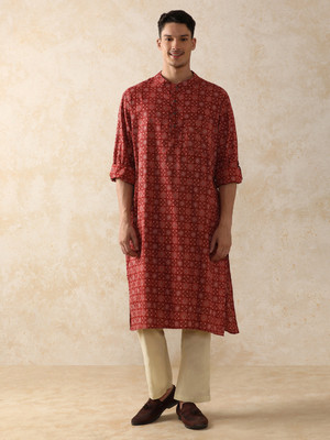Moara Men Printed Straight Kurta(Red)