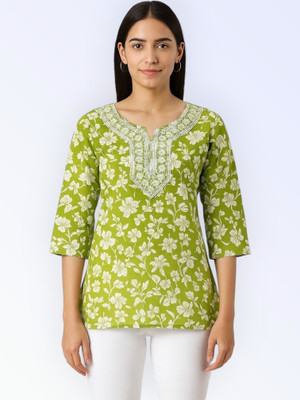 PP Clothing Women Embroidered Straight Kurta(Green)