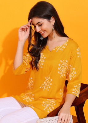 Mialo fashion Women Printed Straight Kurta(Yellow)