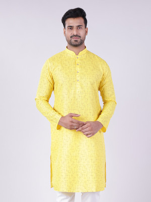 Aurik Men Printed Straight Kurta(Yellow)