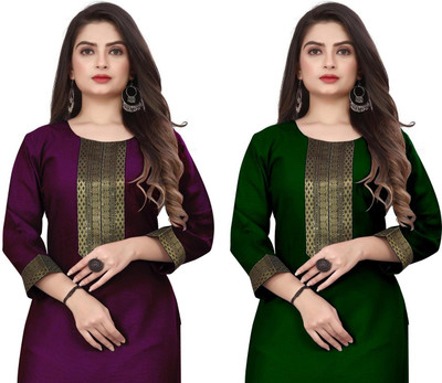 HF HOLYDAY FASHION Women Printed Straight Kurta(Purple, Dark Green)