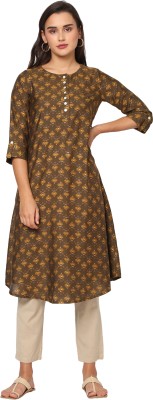 FUSION BEATS Women Printed Straight Kurta(Brown)