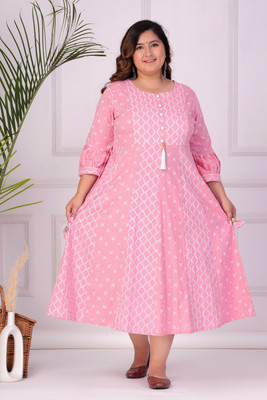 LABULY Women Printed Anarkali Kurta(Pink, White, Grey)