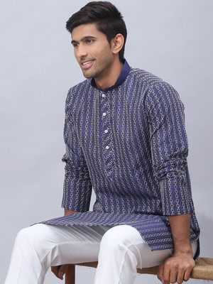 ANOUK Men Embroidered Straight Kurta(Blue)