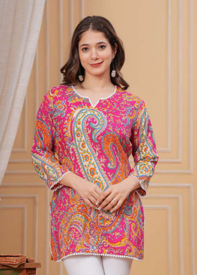 aAdinath Casual Printed Women Multicolor Top