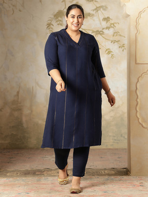Amydus Women Striped Straight Kurta(Blue)