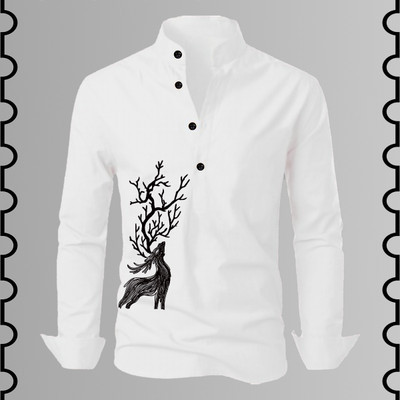 Kavyangle Creation Men Animal Print Straight Kurta(White)