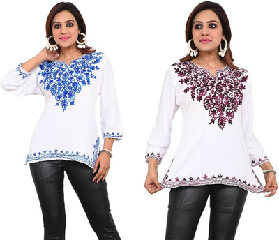 NAIDA Women Embroidered Straight Kurta(White)