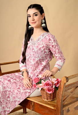 BKApparels Women Embroidered Straight Kurta(Pink)