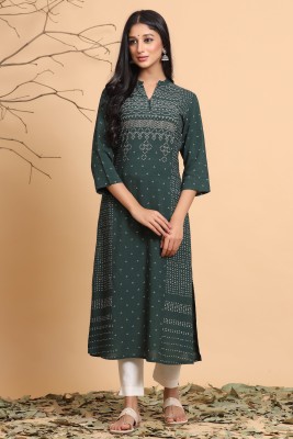 Juniper Women Bandhani Straight Kurta(Dark Green)