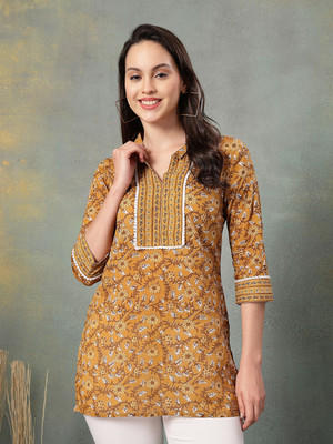 God Bless Women Floral Print Straight Kurta(Brown)