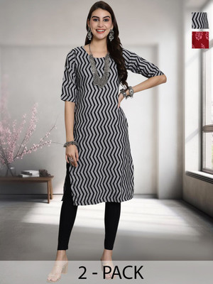 HERE&NOW Women Printed Straight Kurta(Black)