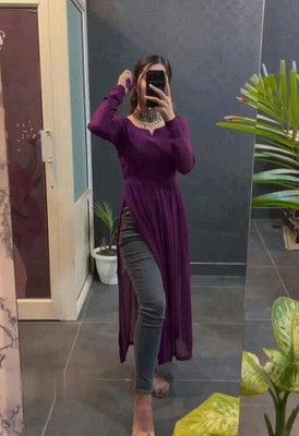 DivaFashionWear Women Solid A-line Kurta(Purple)