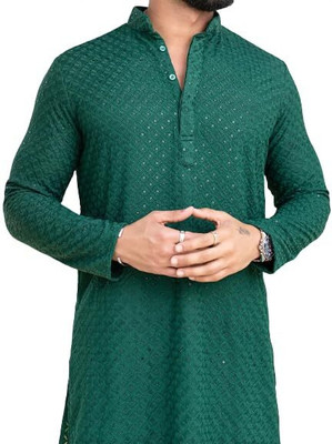 Metro Traders Men Solid Straight Kurta(Green)