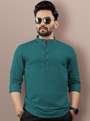 VeBNoR Men Self Design Straight Kurta(Blue)