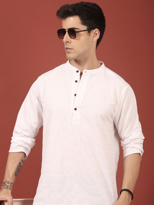 Voroxy Men Self Design Straight Kurta(White)