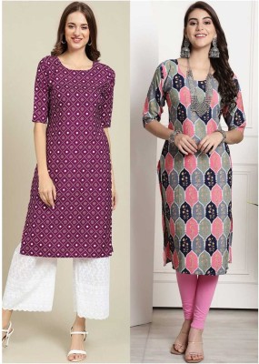 V And V Shop Women Printed Straight Kurta(Multicolor)